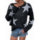 thumbnail image 2 of Suéter Informal de Punto con Cuello Redondo y Hombros Caídos con Estampado de Estrellas para Mujer Negro L, 2 of 10