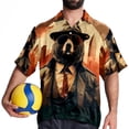 thumbnail image 4 of Vintage Bear Men's Short Sleeve Spread Collar Tops, Casual Button Down Shirts, Printed Summer Beach Shirts, Unisex, 4 of 6