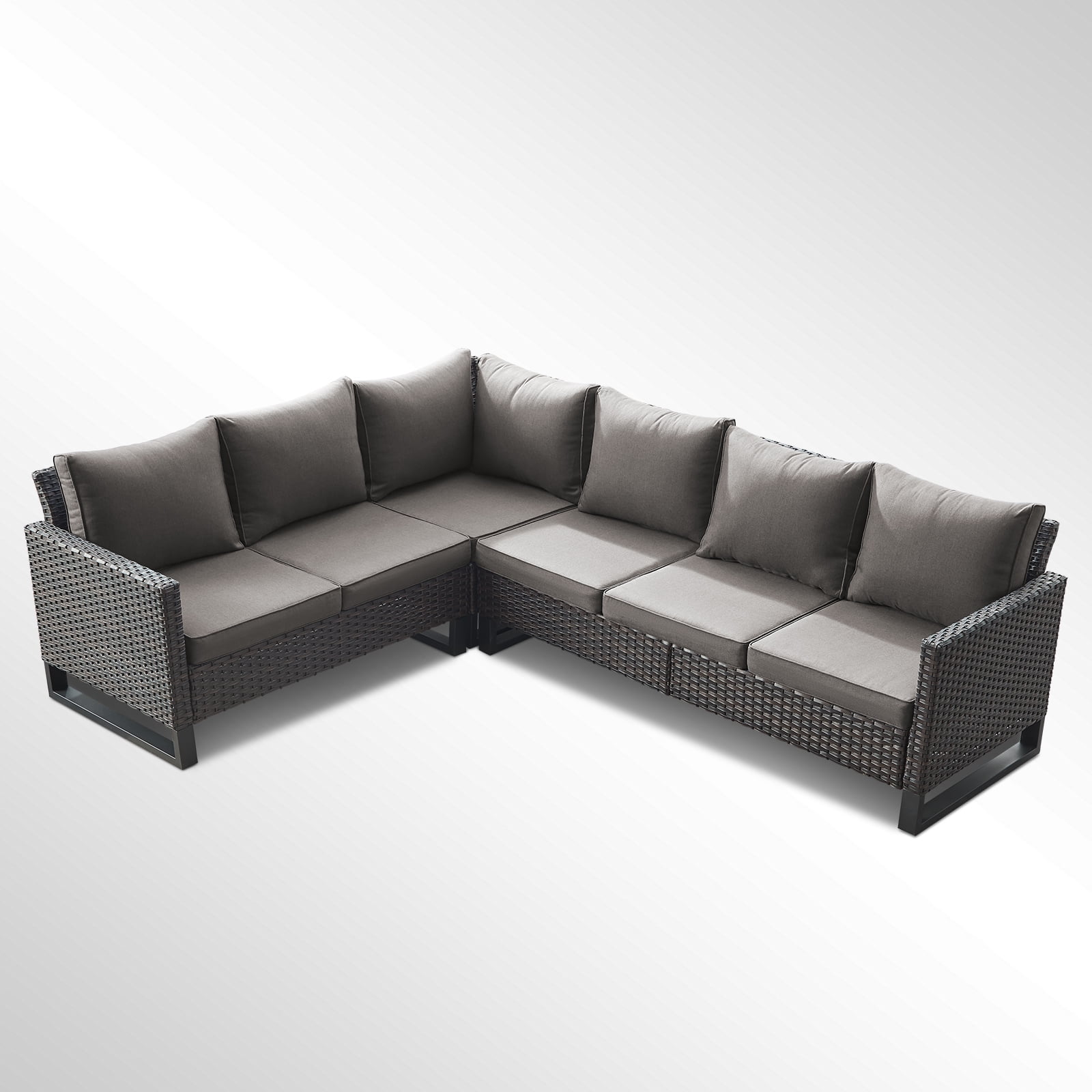 POCASSY Outdoor Furniture Set with Outdoor Sectional Sofa, 102 Inch Width Patio L Shape Sectional Sofa Brown Wicker Rattan Couch for Porch Deck Backyard, Brown/Gray
