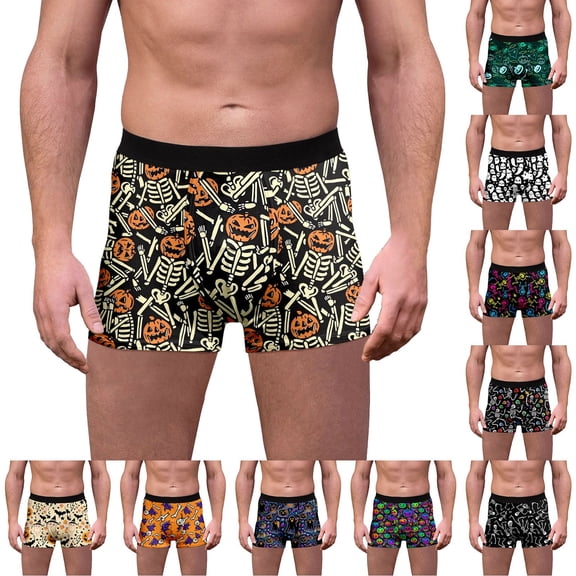 Kcolen Mens Halloween Underwear Halloween Printed Mid‑Rise Boxer Briefs Soft Stretchy Breathable Holiday Underpants