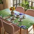 thumbnail image 3 of Spring Easter Table Cloths for 4 Foot Rectangle Tables, Purple Floral Summer Botanical Ombre Patio Waterproof Elastic Fitted Tablecloths, Washable Rectangular Table Cover for Camping, 3 of 8