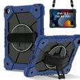 thumbnail image 2 of ELEHOLD Rugged Hybrid Case For iPad 9th/8th/7th Generation, with Built-in Kickstand 360° Rotating Handstrap Crossbody Shoulder Strap Shockproof Heavy Duty Case, Navyblue+Black, 2 of 9