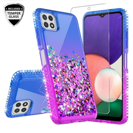 Liquid Quicksand Glitter Cute Phone Case for Boost Mobile Celero 5G / Samsung Galaxy A22 5G Case for Girls Women Clear Bling Diamond Phone Case Cover - Purple/Blue