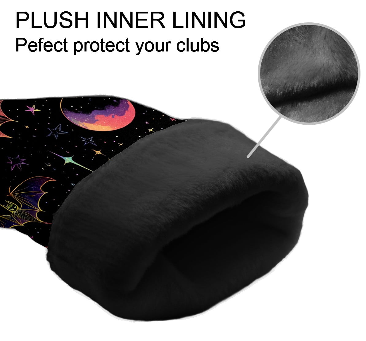 Golf Club Head Covers - Galaxy Purple Bats Design, Premium PU Leather Driver Hybrid Headcovers with Velvet Lining, Waterproof Golf Gifts for Men Women