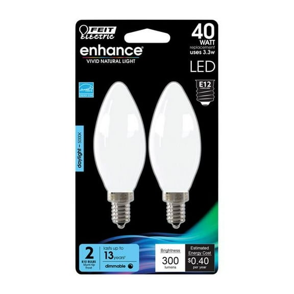 Feit Electric 3911237 Enhance 3.3W B10 Filament LED Bulb, 300 Lumens - Daylight