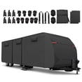 thumbnail image 1 of Unique Bargains 1 Set Waterproof RV Travel Trailer Cover Fits 22'-24' with Extra Windproof Ropes and Gutter Covers Black, 1 of 1