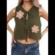 thumbnail image 1 of Chaleco de Suéter para Mujer, Sin Mangas, Bordado, Cuello en V, Abierto Al Frente, con Lazo, Corte de Crochet, Informal, Y2K. Verde S, 1 of 9