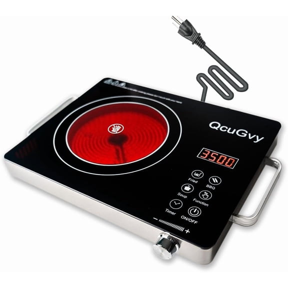 Portable Infrared Burner 3500 Electri Burner with 3 Hours Timer-Electric Hot Plate Touch Control Panel Adjustable Heating Power Glass Plate Electric Cooktop for Cooking (Black)