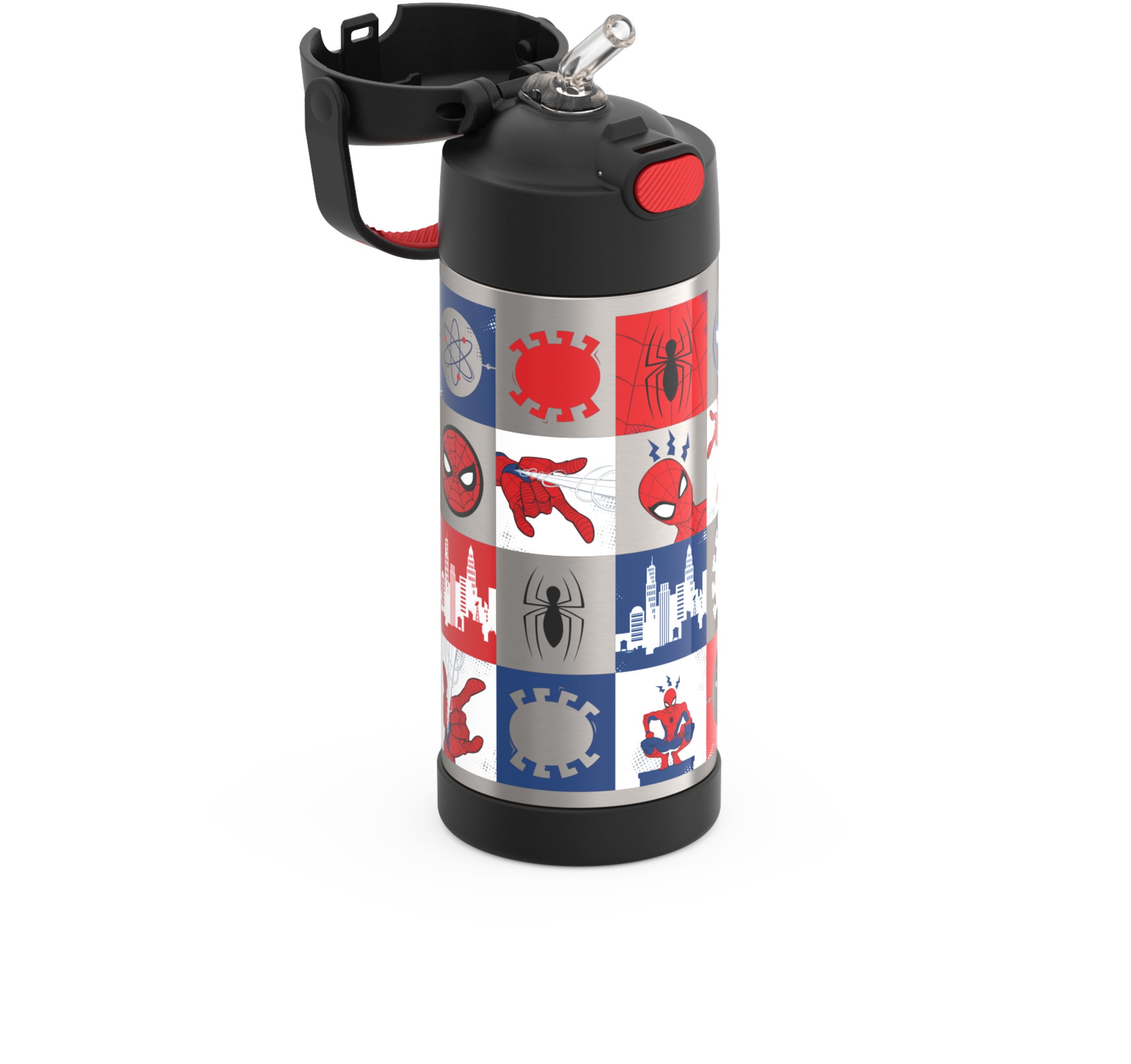 Thermos Funtainer Stainless Steel Vacuum Insulated Bottle with Covered Straw for Kids, Spiderman, 14oz