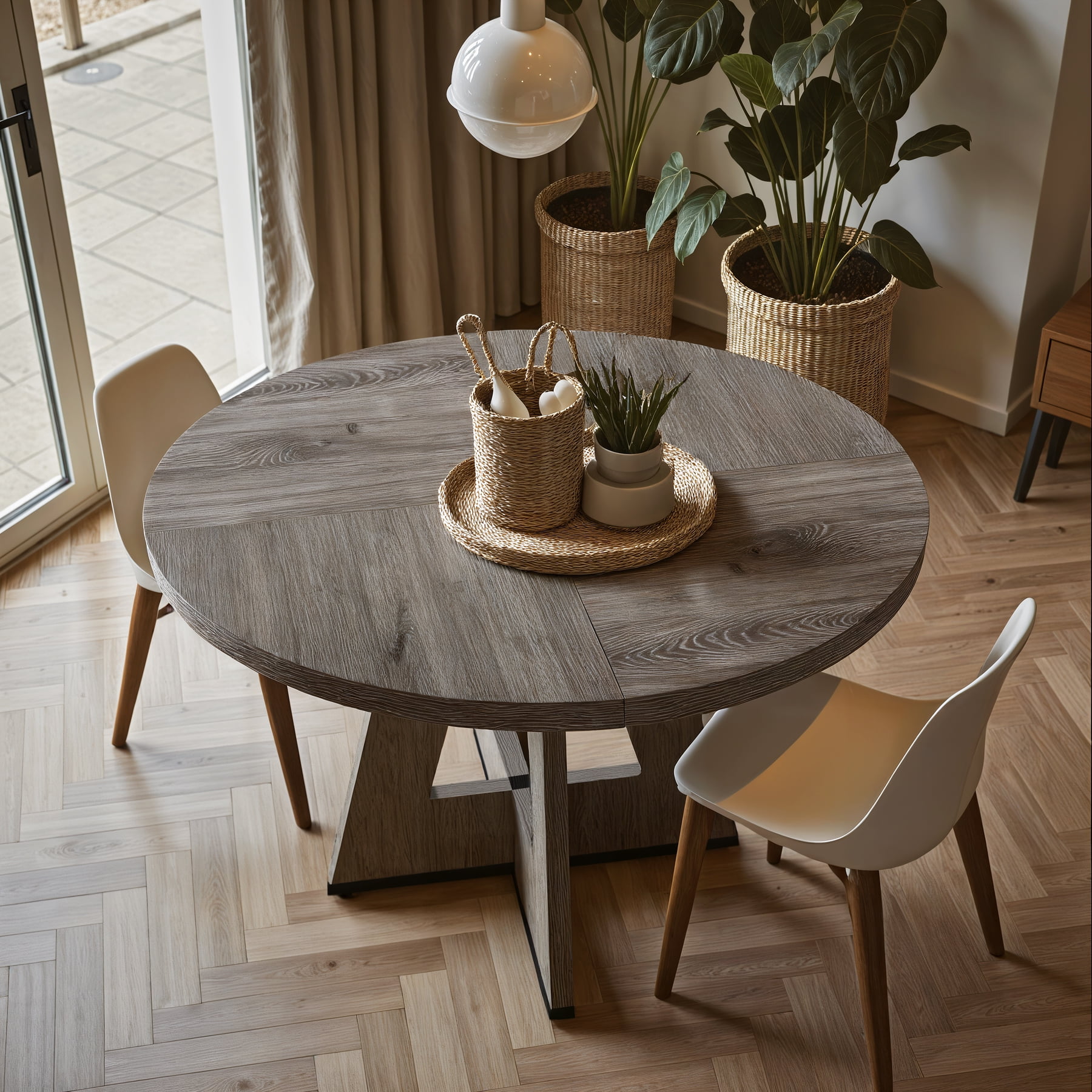 Fnova 47" Coffee Table, Round Dining Table for 4 People, Modern Farmhouse Wooden Kitchen Table, Living Room, Gray (Chairs Not Included)