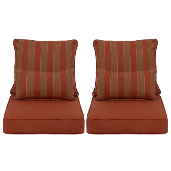 Aoodor 22"x24" Wine Red Stripe Patio Chair Cushions Set, Memory Foam Outdoor Seat Cushions (Set of 2 Seats, 2 Backs, 2 Lumbar Pillows)