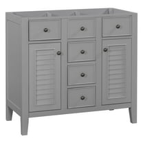 36-inch bathroom vanity cabinet base, solid wood frame, two cabinets with five drawers, sink not included-Gray