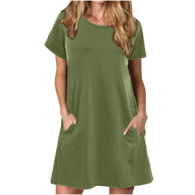 Chemises à Manches Courtes pour Femmes Robe T-Shirt d'Été Décontractée pour Femmes Tunique Ample à Manches Courtes avec Poches pour Femmes Robe d'Été Ample pour Femmes Robe T-Shirt Femme