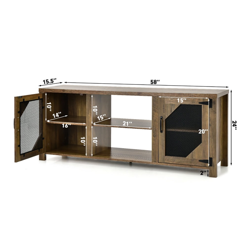 Finihen TV Stand, TV Cabinet, TV Stand for TVs up to 65-Inch with 2 Metal Mesh Doors and Ad, Media Entertainment Center with Storage, for Living Room, Bedroom, Rustic Brown