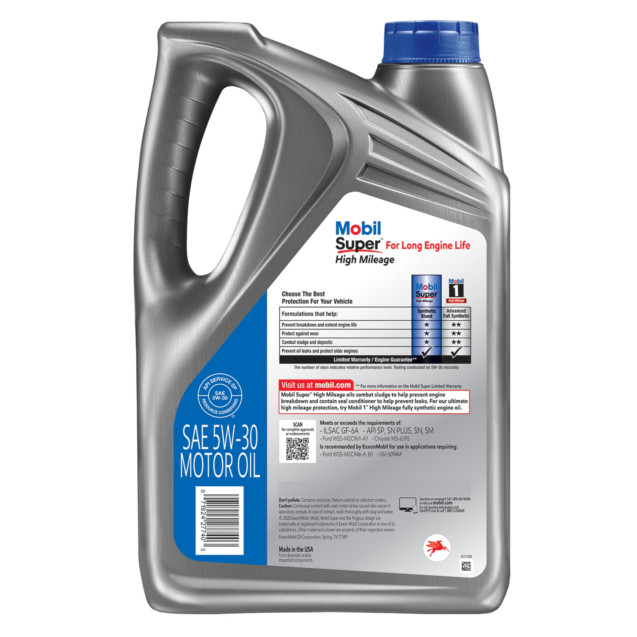 Mobil Super High Mileage Synthetic Blend Motor Oil 5W-30, 5 Quart