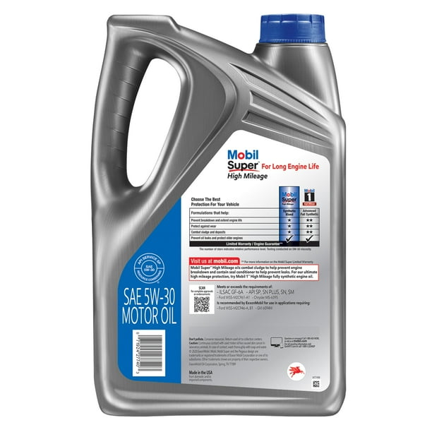 Mobil Super High Mileage Synthetic Blend Motor Oil 5W-30, 5 Quart