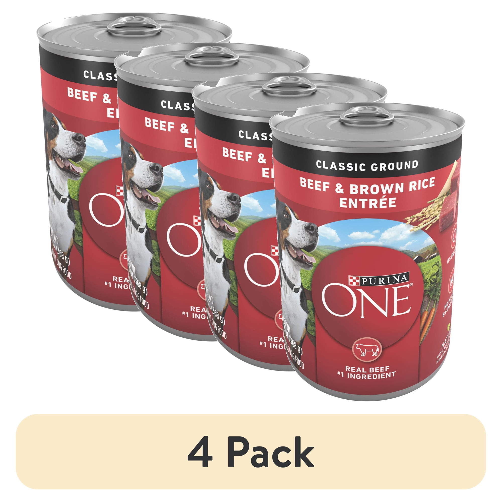 (4 pack) Purina ONE Natural Wet Dog Food, High Protein Soft Beef & Brown Rice Barley, 13 oz Can, 12 Pack