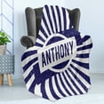thumbnail image 4 of Anthony Soft Flannel Fleece Throw Blanket, Masculine Given Name with Weathered Appearance on Retro Stripes, Cozy Plush for Indoor and Outdoor Use, 70" x 90", Navy Blue and White, by Ambesonne, 4 of 5