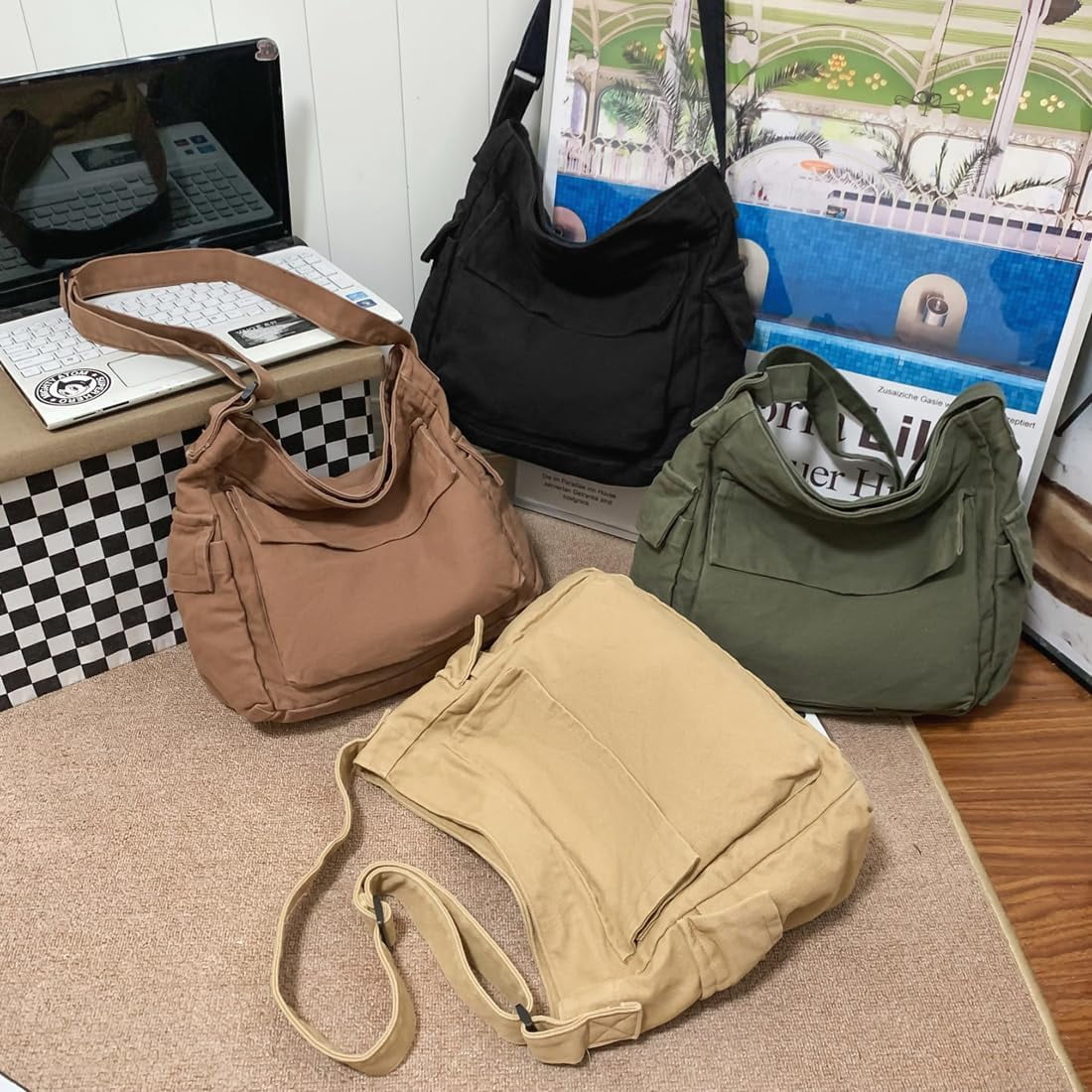 Messenger Bag Hobo Crossbody Bags for Women Canvas Bag Crossbody Tote Bag Shoulder Bag