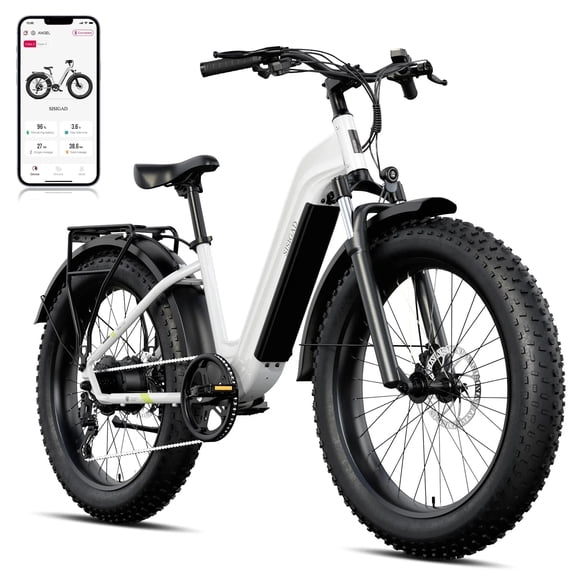 SISIGAD Electric Bike, Peak 750W 28 Mph E-Mountain Bike for Adults, 48V/500WH Battery, 26" Off-Road Tires, UL2849, White Gray