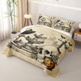 thumbnail image 3 of Homewish Vintage Halloween Skull Crow Quilt Full,Butterfly Pumpkin Print Full Bedspread Sets,Beige Black Orange,3pcs, 3 of 7