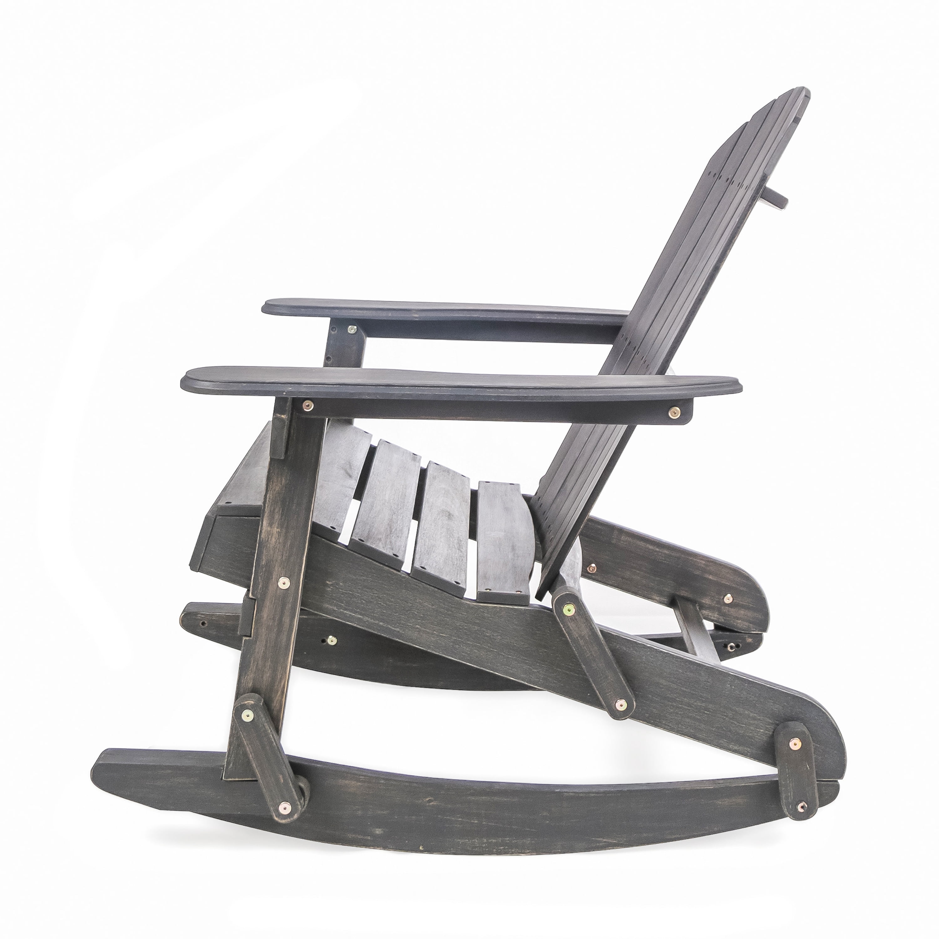 Outdoor Adirondack Rocking Chair with Slatted Back and Acacia Wood, Patio Rocker and Garden Seating for Porch Backyard, Dark Gray