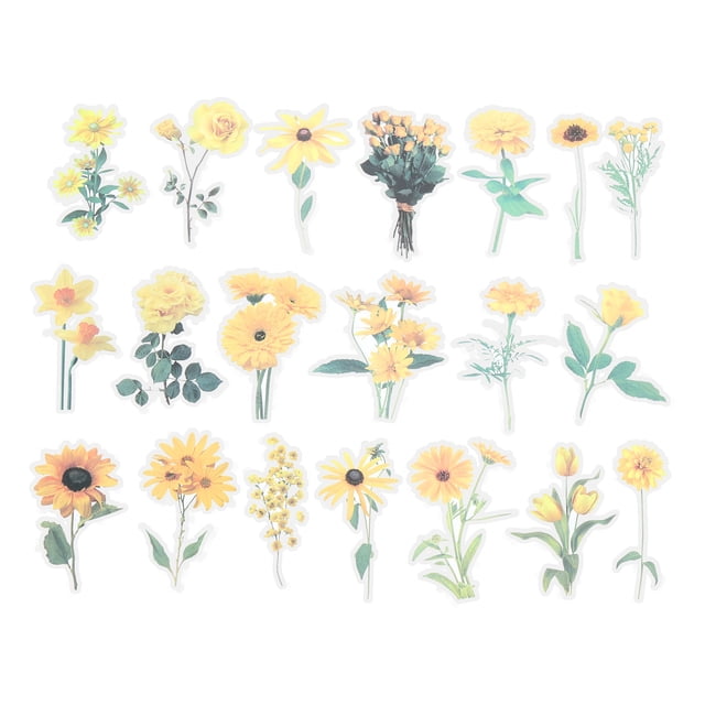 Calcomanías de vinilo de girasol amarillo transparente, calcomanías de flores claras de PET, paquete de 40