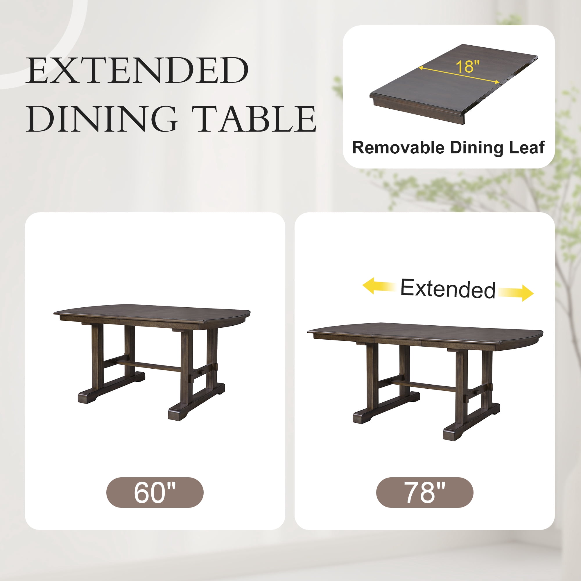 Euroco 6-Piece Dining Table Set for 6-8, 78" Extendable Kitchen Table & Chairs Set with Wood Frame, Brown