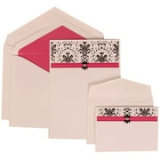 JAM Paper Wedding Invitation Combo Sets, 1 Small & 1 Large, Pink Card with Pink Lined Envelope and Blue and Pink Band, 150/pack