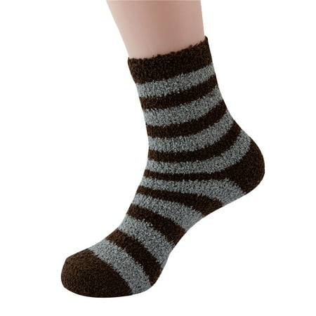 

Stockings For Women Winter Stripe Coral Velvet Plush Warm Home Sleeping Stockings Striped Womens Socks