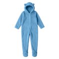 thumbnail image 3 of Kids Hooded Onesie Fleece Footed Jumpsuit with Bear Ears, Full Zip One Piece Cozy Sherpa Loungewear for Boys Girls, Blue 4T, 3 of 8
