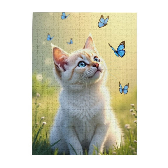 500 Piece Kitten And Butterflies Jigsaw Puzzle For Adults Relaxing And Challenging Puzzle Game Unique Artwork Gift Idea Home Decor Fun For Family Entertainment