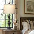 thumbnail image 5 of 28" Farmhouse Table Lamps Set of 2, Retro Lamps for Living Room with USB C+A Ports & AC Outlet, 3 Way Touch Control Resin Bedside Lamp, Rustic Bedroom Lamp for Nightstand Side End Table Desk, Black, 5 of 15