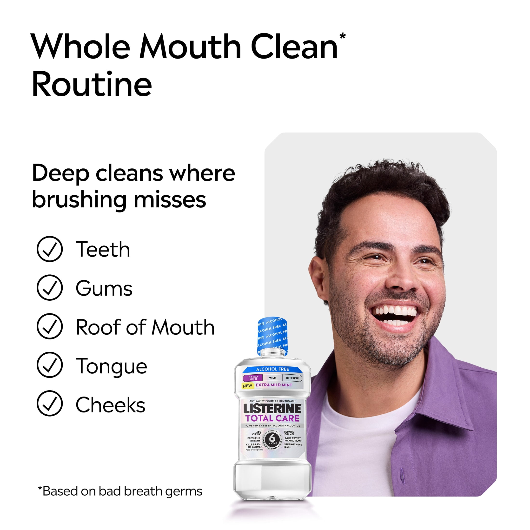 (4 pack) Listerine Total Care Fluoride Mouthwash for Cavity Prevention, Extra Mild Mint, 33.8 fl oz/1L