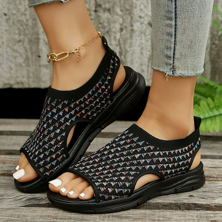 YUHAOTIN Female Black Platform Sandals Women Comfortable Sandal Bohemia Shoes Sports Casual Sandals Sandals Women Wedge Comfort Cute Sandals for Women