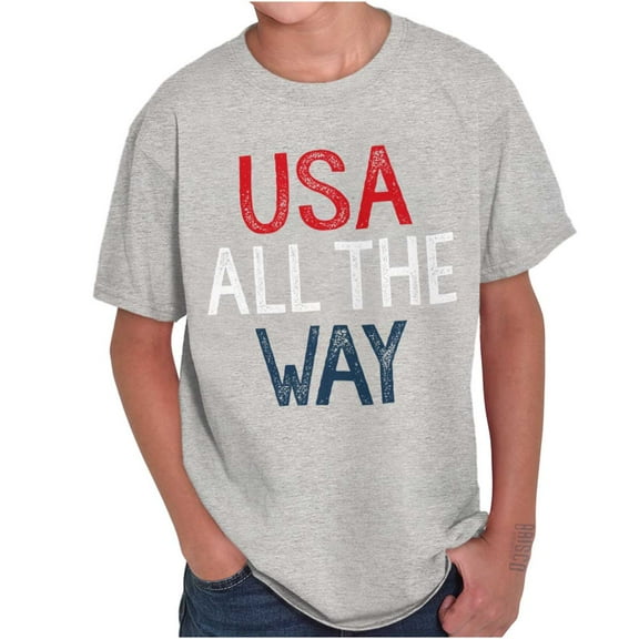 USA All the Way American Pride Crewneck T Shirts Boy Girl Teen Brisco Brands XS