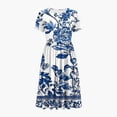 thumbnail image 6 of Karymi Easter Dresses for Women 2026 Crew Neck Short Sleeve Floral Print Midi Dress, Gathered Empire Waist Loose Flowy Summer Casual Sundress Maxi Dresses for Women, 6 of 7