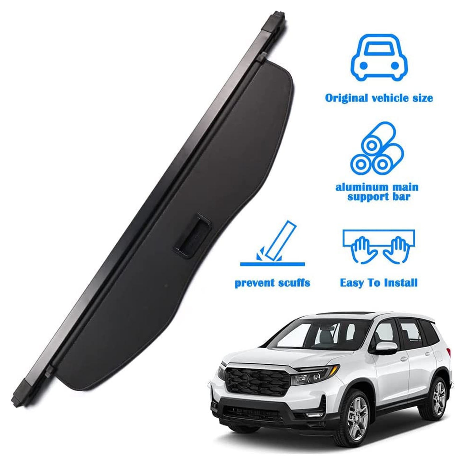 Marretoo Black Retractable Cargo Cover for 2019-2025 Honda Passport