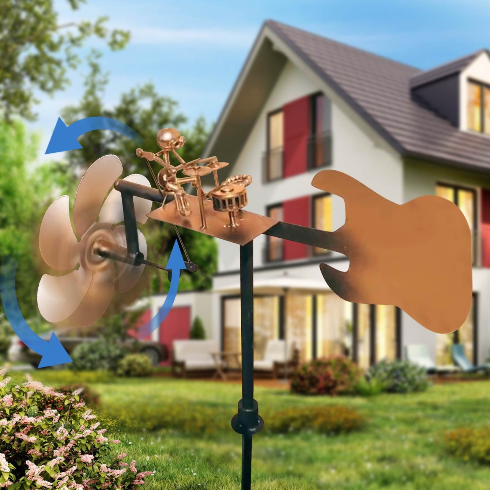 Handcrafted Steampunk Drummer Windmill Outdoor Metal Art Garden Decoration Unique Sculpture for Music Lovers