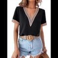 thumbnail image 1 of Blusas de Verano de Corta para Mujer con Encaje y Cuello en V, Elegantes e Informales, Color Negro, Talla L, 1 of 7