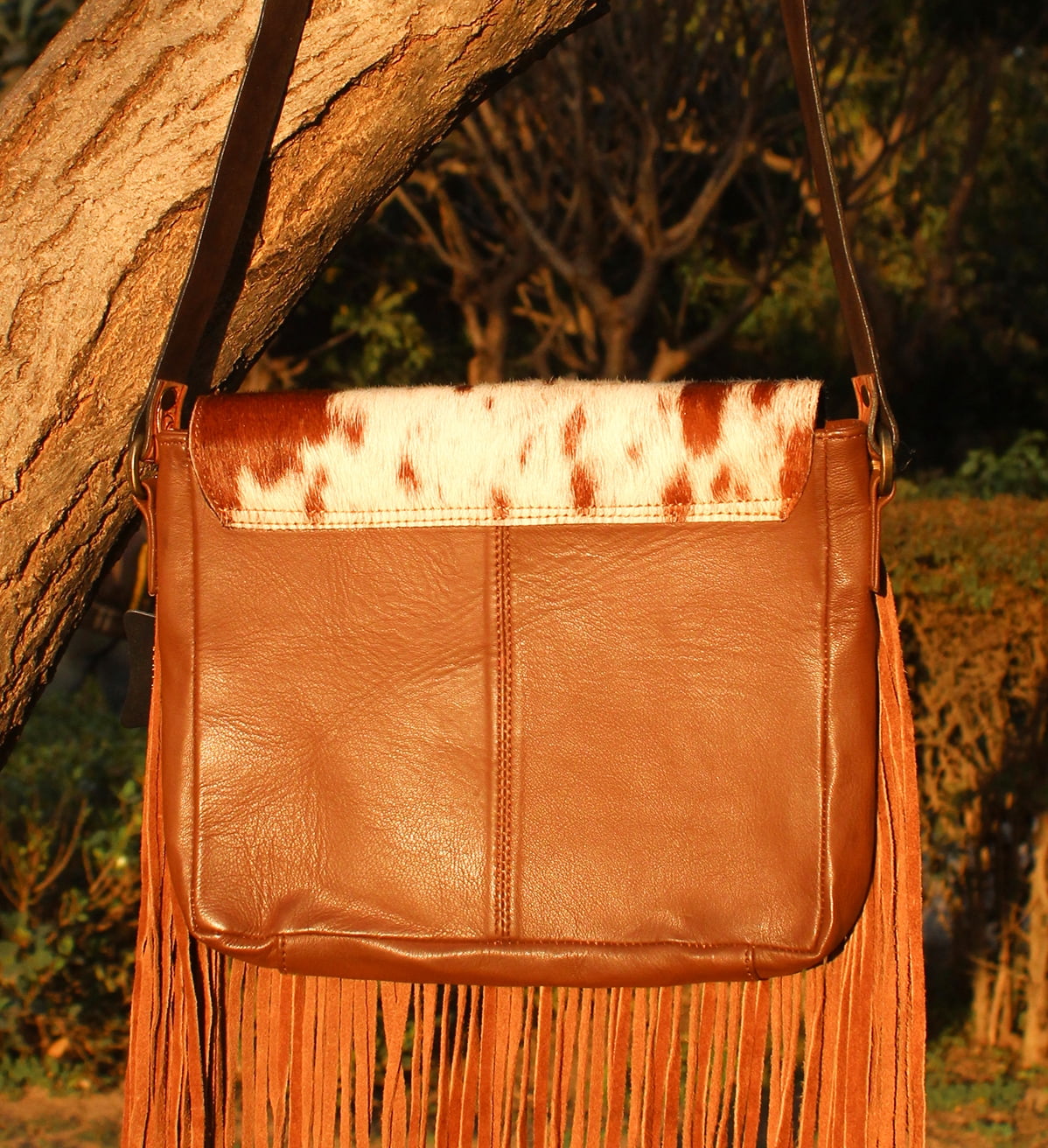 Fringe Purse Western Purses for Women Crossbody Bag | Leather Hand-Tooled Western Bag (Tan)
