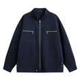 thumbnail image 5 of UVEASISHA Bomber Jackets Men Stand Collar Work Jacket Durable Casual Full Zip Utility Jackets Button Hem Lightweight Jacket with Zipper Pockets Navy M, 5 of 7