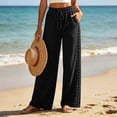 thumbnail image 7 of Hvogkswy Wide Leg Pants Woman Elastic High Waist Drawstring Trousers Side Hollow Cutout Loose Comfy Beach Vacation Long Pants with Pockets, 7 of 7
