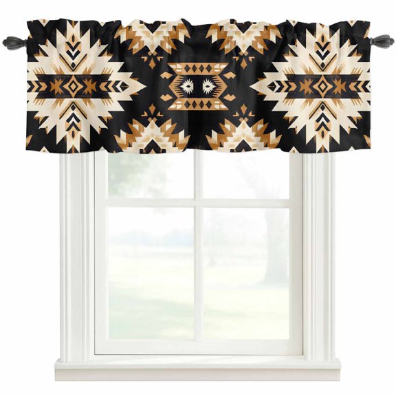 Boho Retro Window Valance Curtain Ethnic Tribal Floral Pattern Rod Pocket Valance for Windows Short Curtain for Living Room, Bedroom & Kitchen Window Decor 42x12in