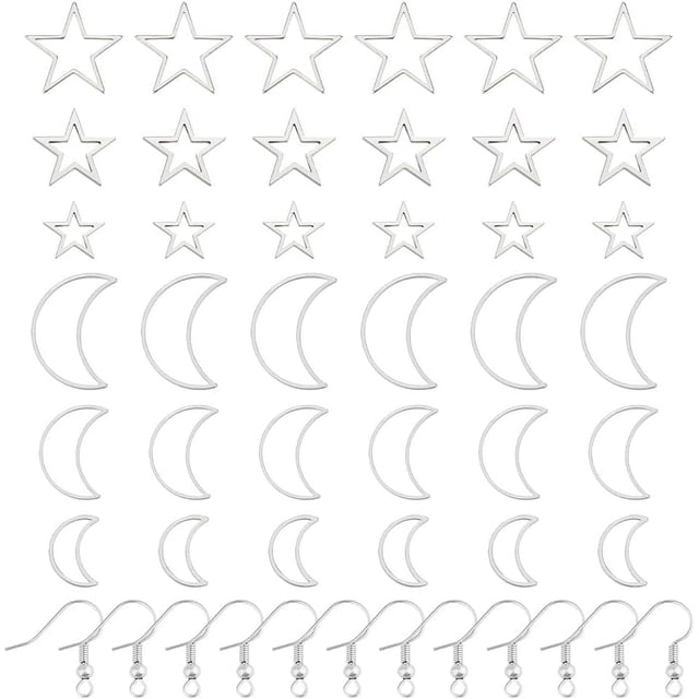 120pcs Earring Making Kit Star Moon Charms Linking Pendant Earring Beading Component Connectors Links Open Bulk Earring Hooks Jump Rings for DIY Jewellery Bracelet Making Necklaces Craft