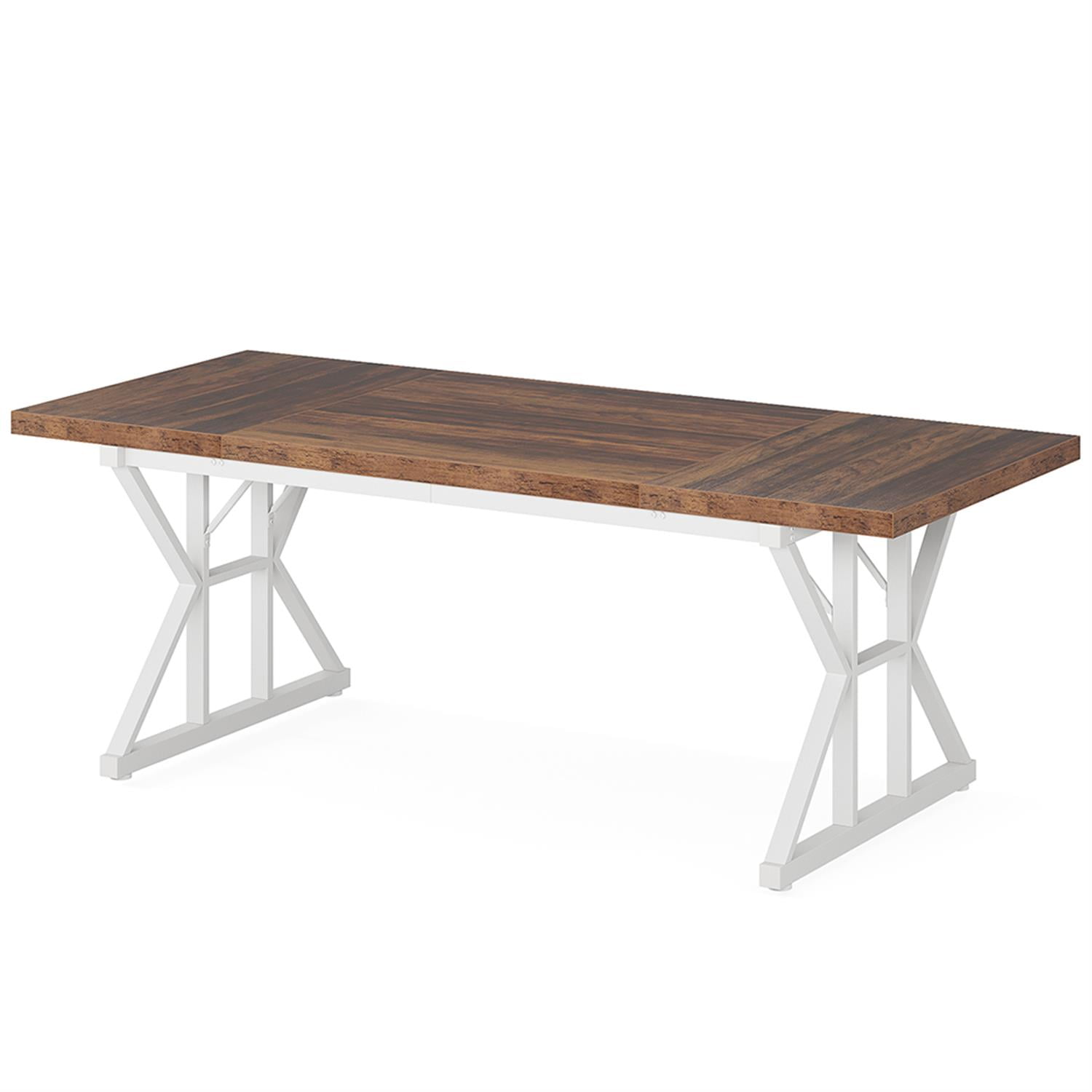 Demi Bonn 71" Farmhouse Dining Table, Wood Rustic Kitchen Table for 6 People, Large Rectangular Dinner Table for Dining Room, Home Office, Living Room Furniture, Brown & White