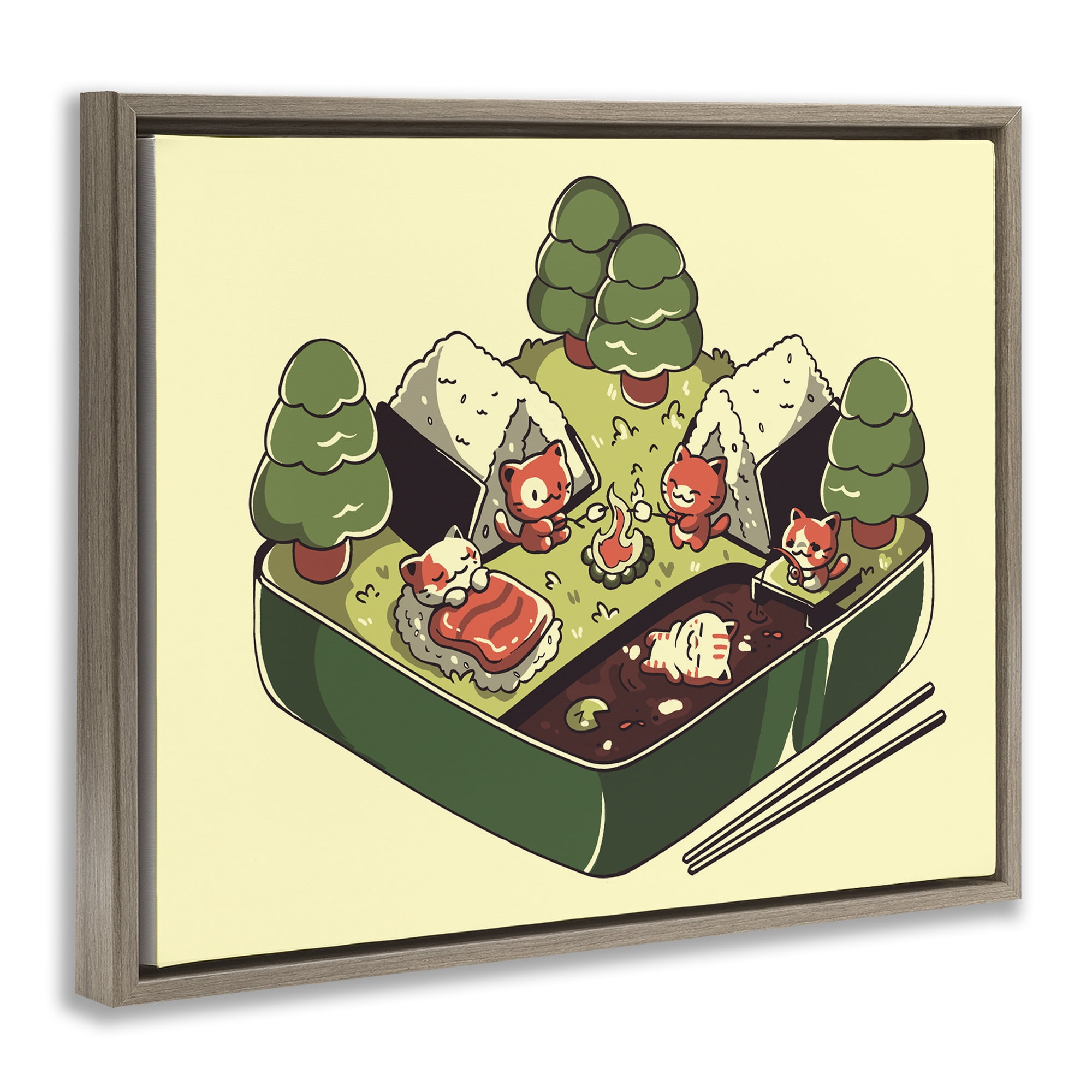 Stupell Industries Kawaii Sushi Camp Bento Brown Framed Floater Canvas Wall Art, design by Tobe Fonseca