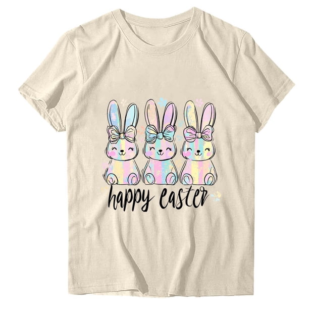 Camisetas de Manga Larga de las Mujeres Pascua Impreso Suelto Cuello Redondo Camiseta de Manga Corta, Camisetas de Manga Larga para las Mujeres de Uso Diario Casual