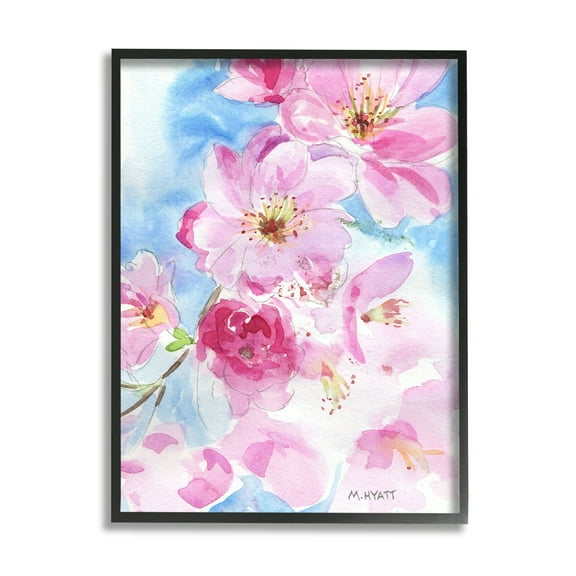 Stupell Industries Cherry Blossom Pink Florals Blooming over Blue Black Framed, 11 x 14, Design by Melissa Hyatt LLC