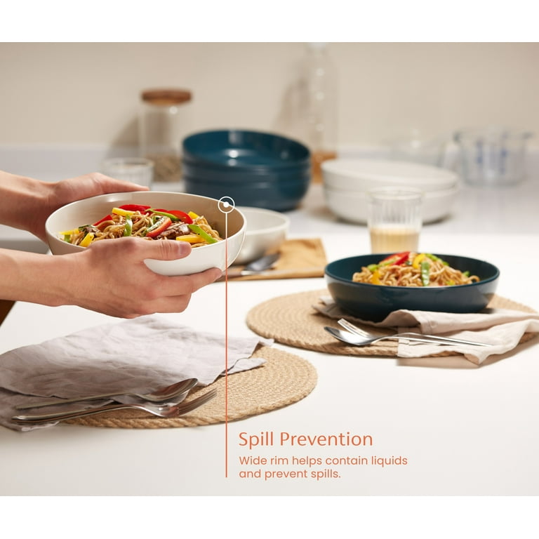 kook 4-Pc Ceramic Pasta Bowl Set, 40 Oz Stoneware Serving Bowls